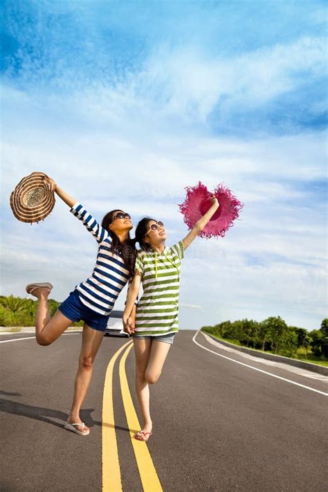 Girls Having Fun On The Road Trip Stock Photo Image Of Roadtrip