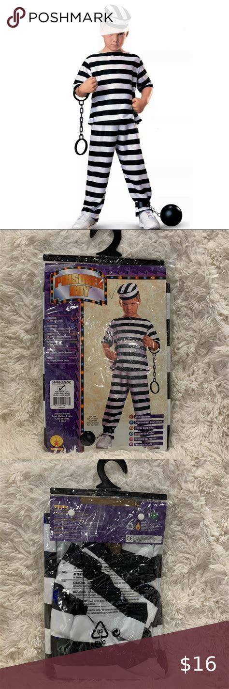 🆕 Prisoner Boy Child Costume Inmate Convict M L Kids Costumes