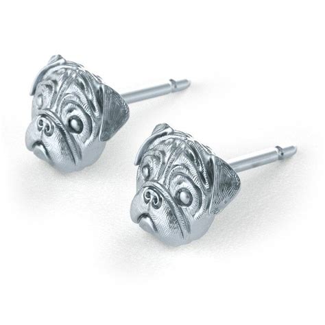Handmade Pug Earring Studs In Oxidized Sterling Silver Etsy Pug