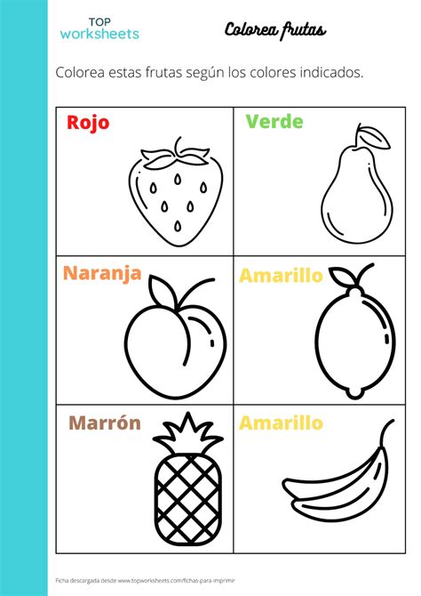 Colorea Las Frutas Ficha Para Imprimir Topworksheets The Best