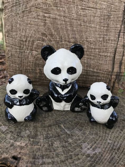 Panda Figurine Set With Mom And Two Cubs Etsy Cute Panda Panda Cubs