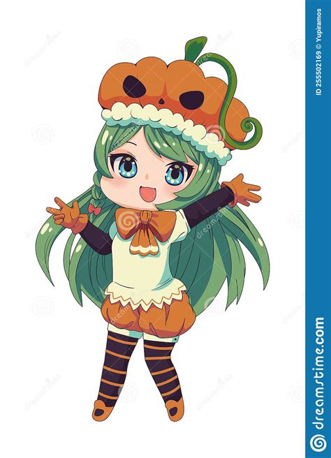 Anime Chibi Girl Halloween Stock Vector Illustration Of Pumpkin