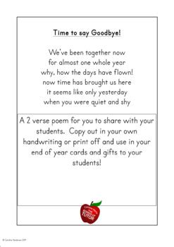 End of year poem for students by Catch Up Learning | TpT