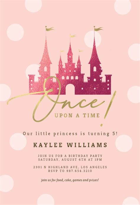 Rose Gold Princess Castle Birthday Invitation Template Greetings