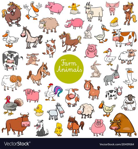 Cartoon Farm Animal Characters Big Set Royalty Free Vector
