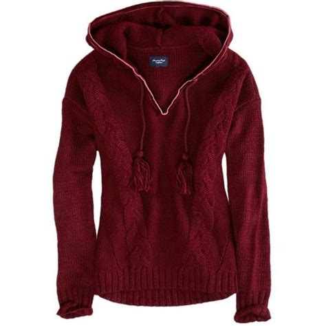 Ae Cable Knit Sweater Hoodie 30 Found On Polyvore Red Hoodie Hooded