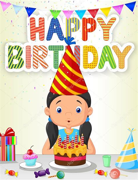 Vector Illustration Of Little Girl Cartoon Blowing Birthday Candle