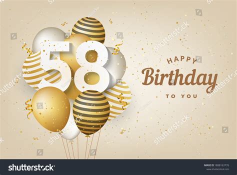 Happy 58th Birthday Gold Balloons Greeting Stock Illustration
