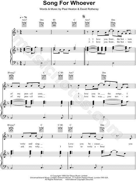 The Beautiful South Song For Whoever Sheet Music In D Minor