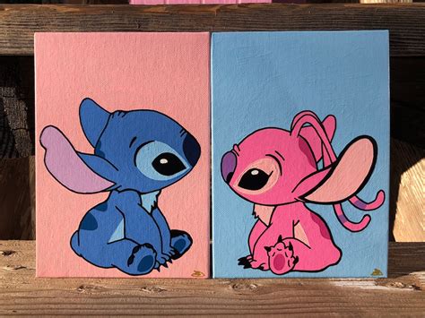 Stitch And Angel Matching Paintings Couples Friends Etsy