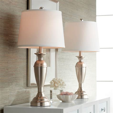 Modern Table Lamps Set Of 2 Brushed Steel For Living Room Bedroom