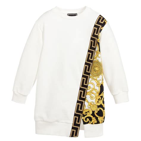 Brand White Baroque Cotton Dress At Versace Kids