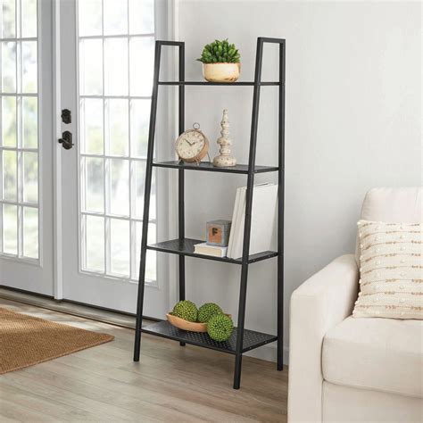 58 4 Tier Ladder Shelf Bookcase Metal Leaning Ladder Storage Rack