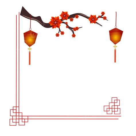 chinese new year vector png images chinese new year border with lantern and flowers chinese