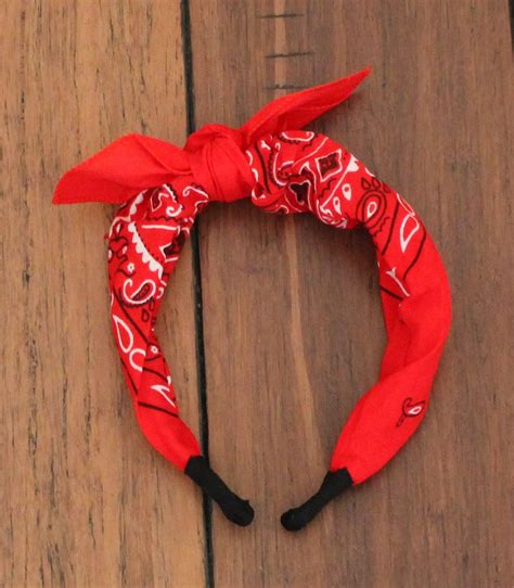 Red Bandana Knot Tie Headband Etsy Tie Headband Red Bandana Retro