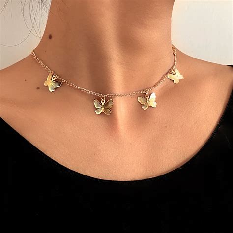 Gold Chain Butterfly Pendant Choker For Women Amerimport Inc