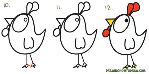 How To Draw A Cartoon Chicken Rooster From And Shapes Easy Step