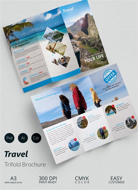 Travel A3 Trifold Brochure Template Travel Brochure Design Tourism