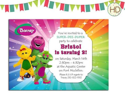 Barney Invitation Barney Birthday Invitation Barney And Friends Party