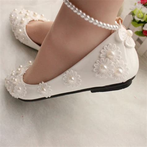 Pure White Flat Bridesmaid Shoes The Bride Wedding Shoes Handmade Pearl