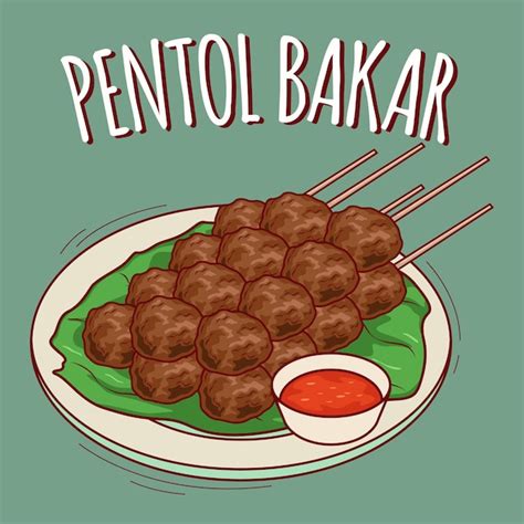 Premium Vector Pentol Bakar Illustration Indonesian Food With Cartoon