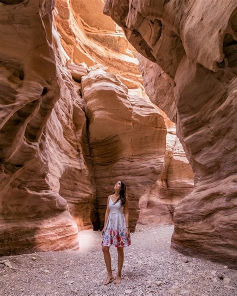 A Woman Standing In The Middle Of A Canyon