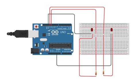 Circuit Design Blinking Two Led Alternately Using Arduino Tinkercad