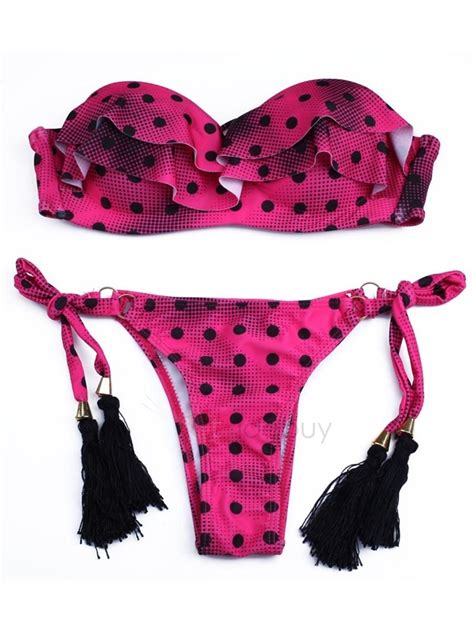 Strapless Polka Dots Ruffles Bikini Set Push Up Bikini Halter Bikini Bikini Set Thong Bikini
