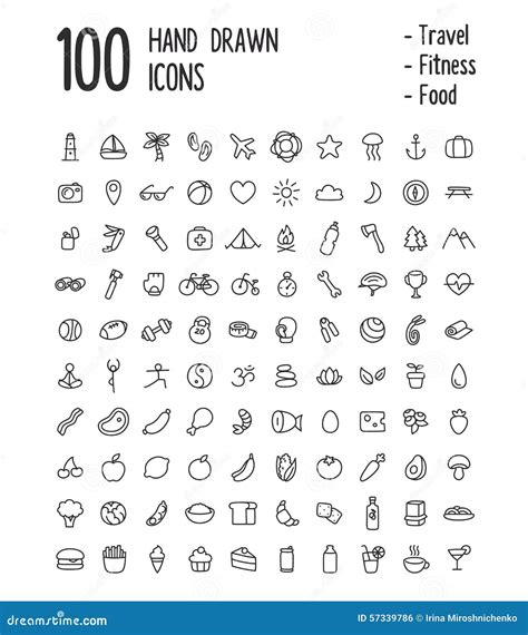 100 Iconos Dibujados Mano Ilustración Del Vector Ilustración De Bobo