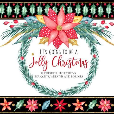 Watercolor christmas clipart, christmas wreath, gold ...