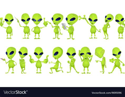 Set Of Funny Green Aliens Royalty Free Vector Image