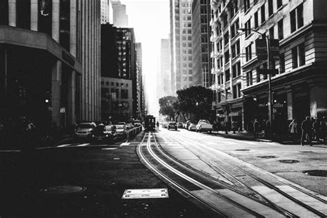 Black And White Photo Of City Street Stock Photo Other