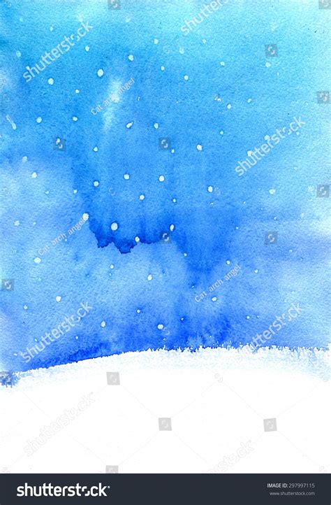 Abstract Watercolor Landscape Falling Snow Winter Stock