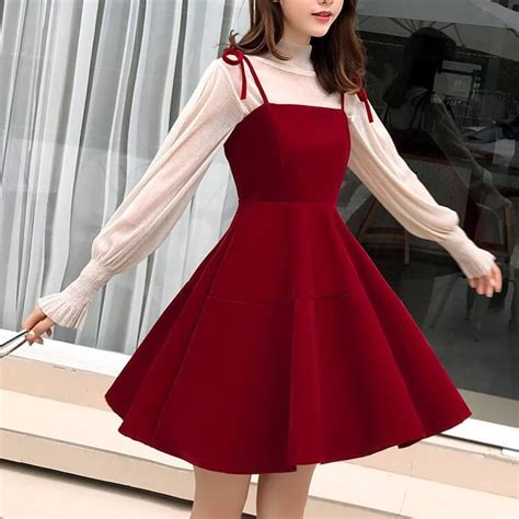 Korean Suspender Temperament Elegant Dress Se20860 2xl Red In 2021 Korean Fashion Dress