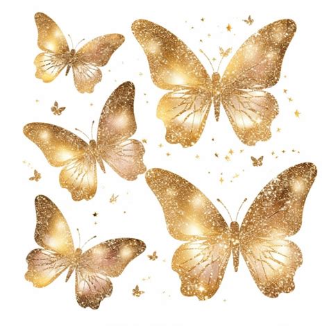 Premium Ai Image Gold Butterflies With Glitter On A White Background