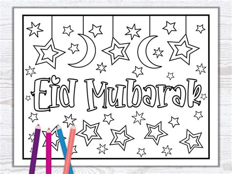 Festive Eid Mubarak Coloring Page Ramadan And Eid Activity Etsy