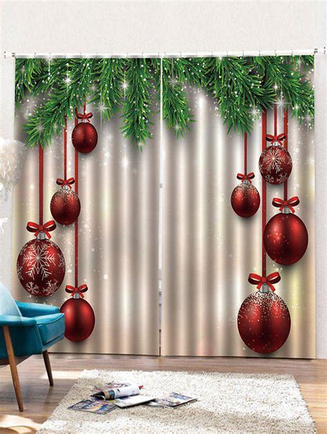 60 Off Red Christmas Ball Pattern 2pcs Window Curtains Rosegal