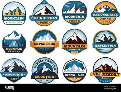 Mountain Labels Hiking Emblems Mountains Emblem Badges And Outdoors