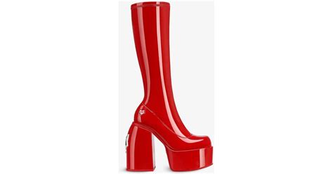 Naked Wolfe Spice Faux Leather Knee Thigh Heeled Boots In Red Lyst Uk