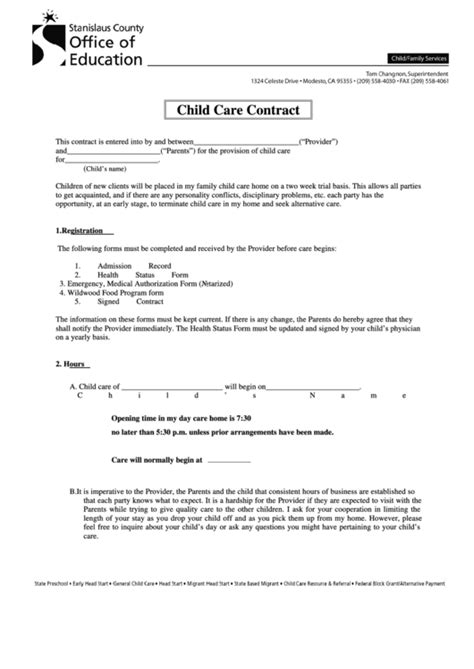 Child Care Contract Printable Pdf Download