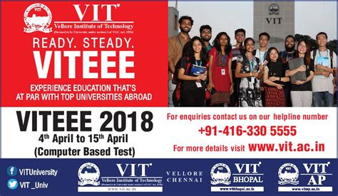 The vellore institute of technology has released the exam dates for viteee 2021.as per the schedule, the exam will be held online from may 28 to 31. VITEEE 2018: Application Dates, Eligibility, Syllabus ...