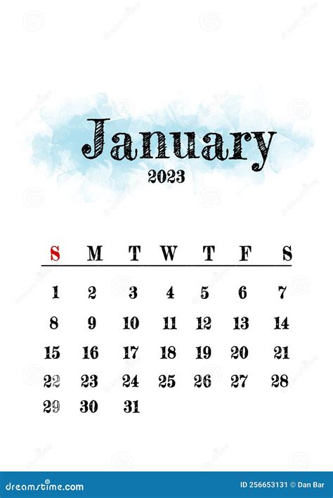 2023 January Monthly Calendar Stock Illustration Illustration Of
