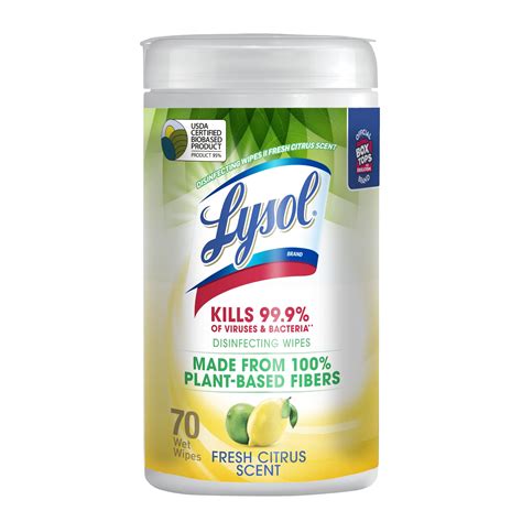 Lysol Plant Based Disinfecting Wipes 70 Ct Fresh Citrus