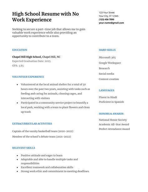 High School Resume Template With No Work Experience R