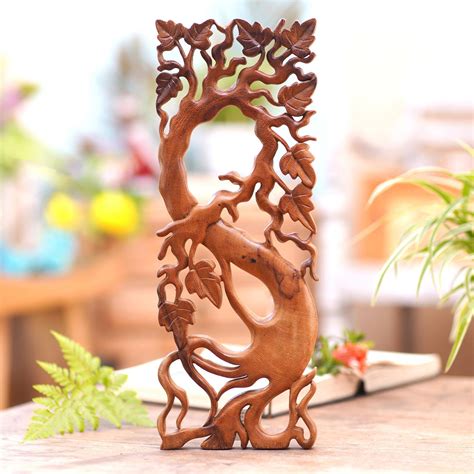 Unicef Market Hand Carved Decorative Tree Wooden Panel Sprouting Tree