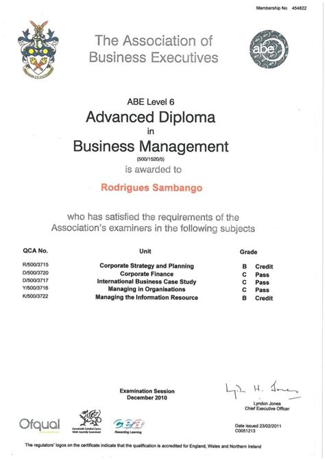 Diploma In Business Management Abe Level 5 Diploma In Business