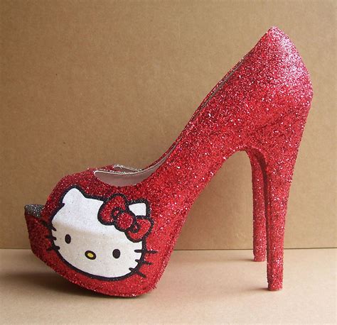 Red Hello Kitty Peep Toe High Heels By Tattooedmary On Etsy 110 00 Hello Kitty Heels Hello