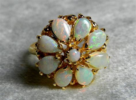 Opal Ring Opal Engagement Ring Antique Australian Blue Opal Art Deco