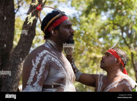 Indigenous Dancers Applying Body Paint Laura Aboriginal Dance Festival