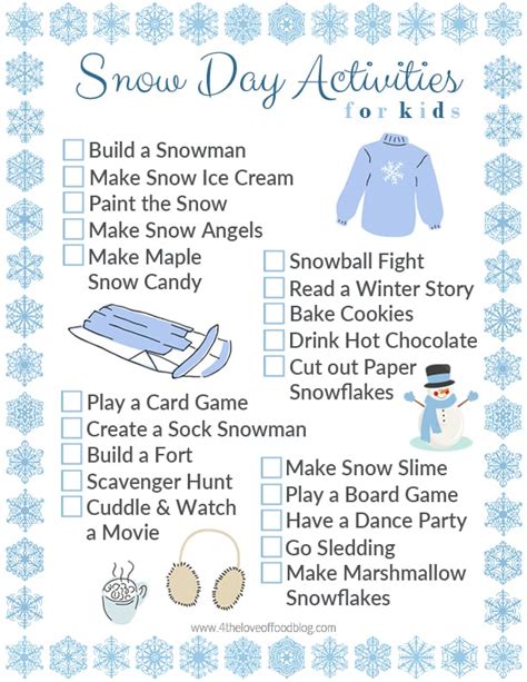 Printable Snow Day Activities Checklist For The Love Of Food